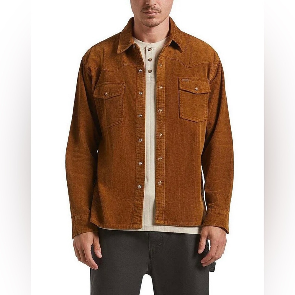 Brixton Men's Corduroy Western Style Shirt Washed Copper (Rust Brown) New